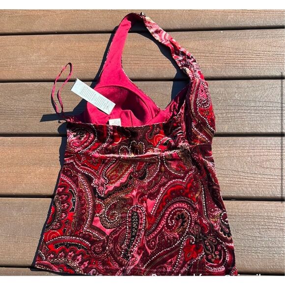 Y2K Cache Paisley Printed Velvet Beaded Halter Top - Picture 5 of 11